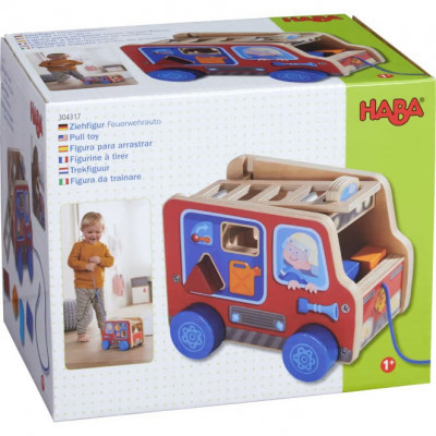 Ťahacia hračka s vkladacími tvarmi - hasičské vozidlo