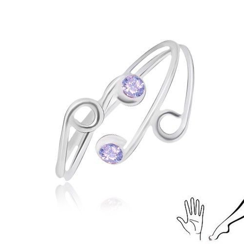 Prsteň zo striebra 925 na ruku alebo nohu, tenké ramená s fialovými zirkónmi