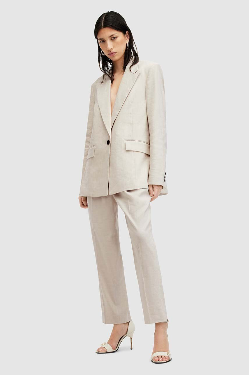 Detské ľanové nohavice AllSaints WHITNEY TROUSER béžová farba, rovné, stredne vysoký pás, W017QA