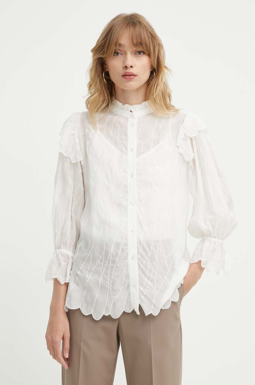 Košeľa Bruuns Bazaar CyperusBBCaro shirt dámska, biela farba, regular, so stojačikom, BBW3981