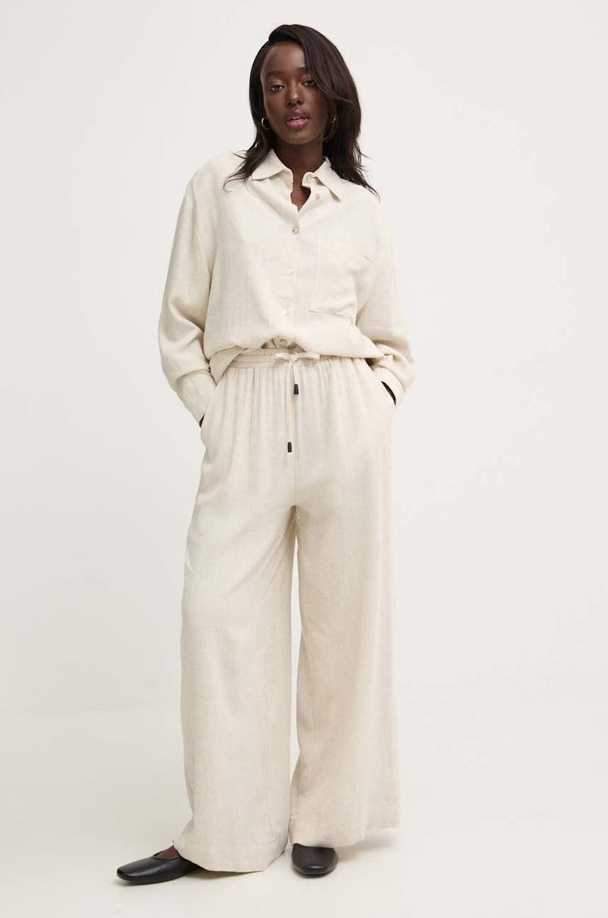 Ľanový komplet Answear Lab béžová farba