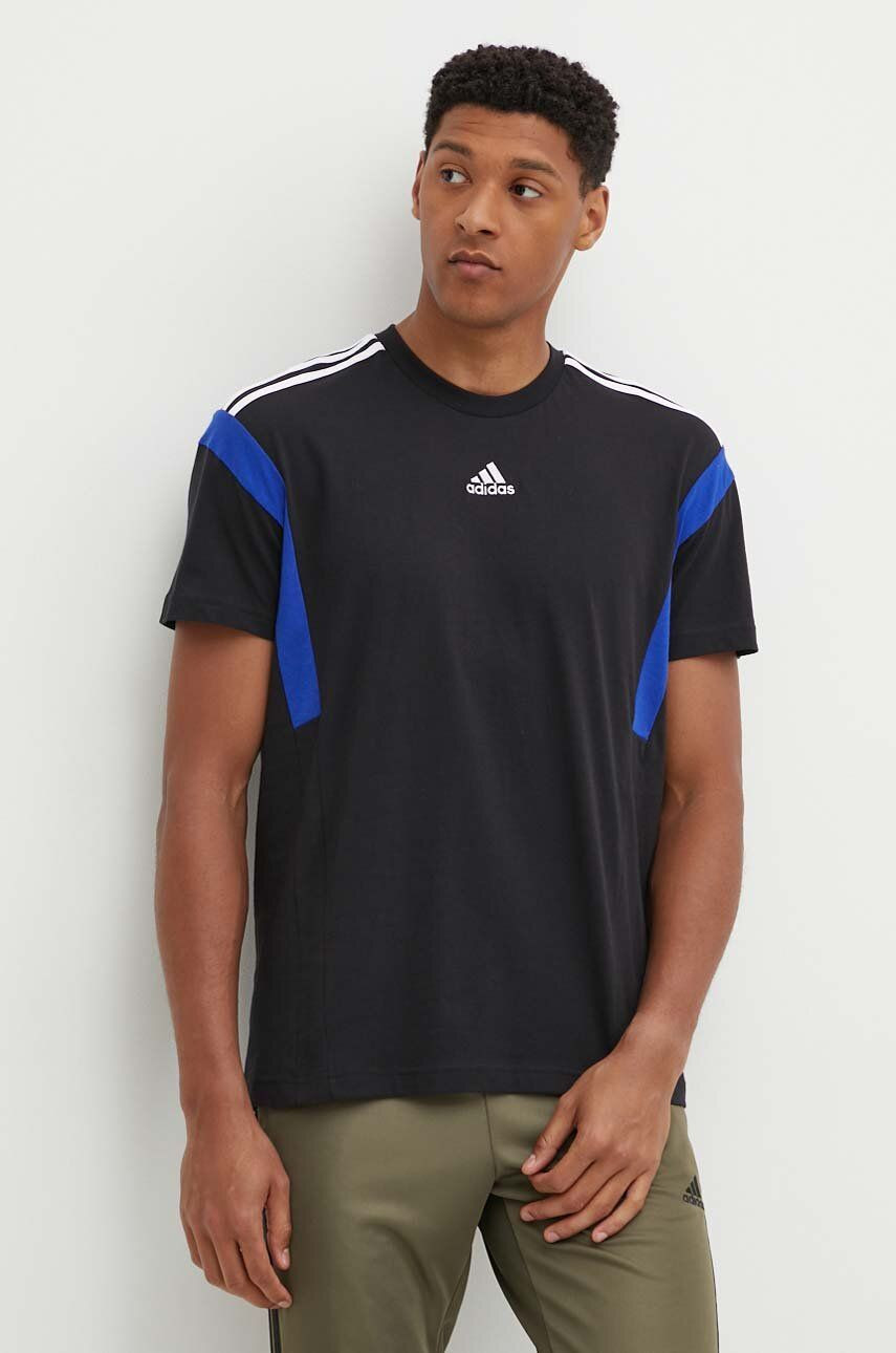 Bavlnené tričko adidas pánske, čierna farba, s nášivkou, JJ1532