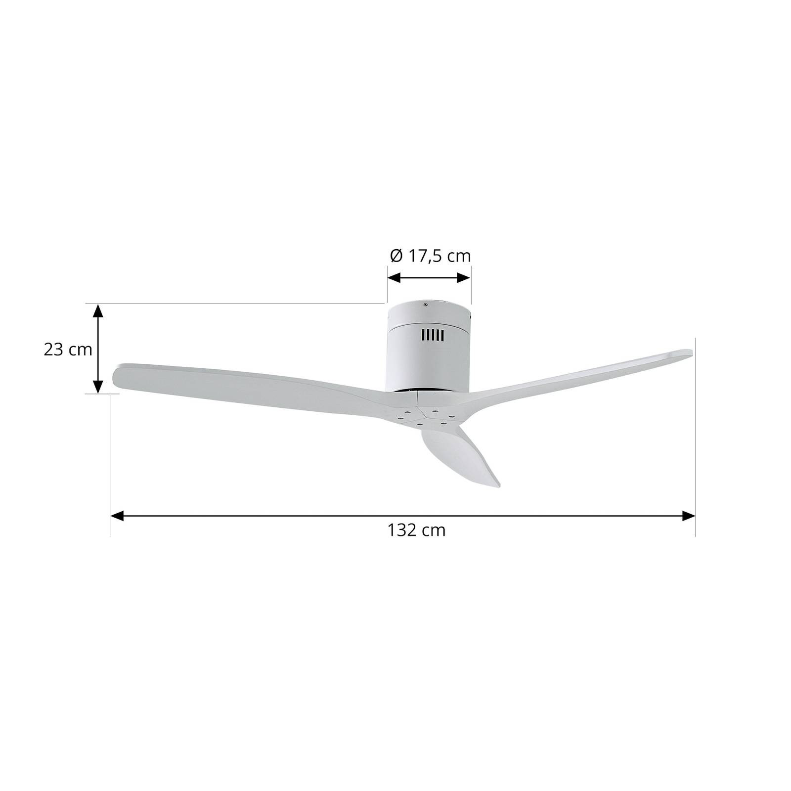Stropný ventilátor Lucande Vindur, biely, DC, tichý, Ø 132 cm
