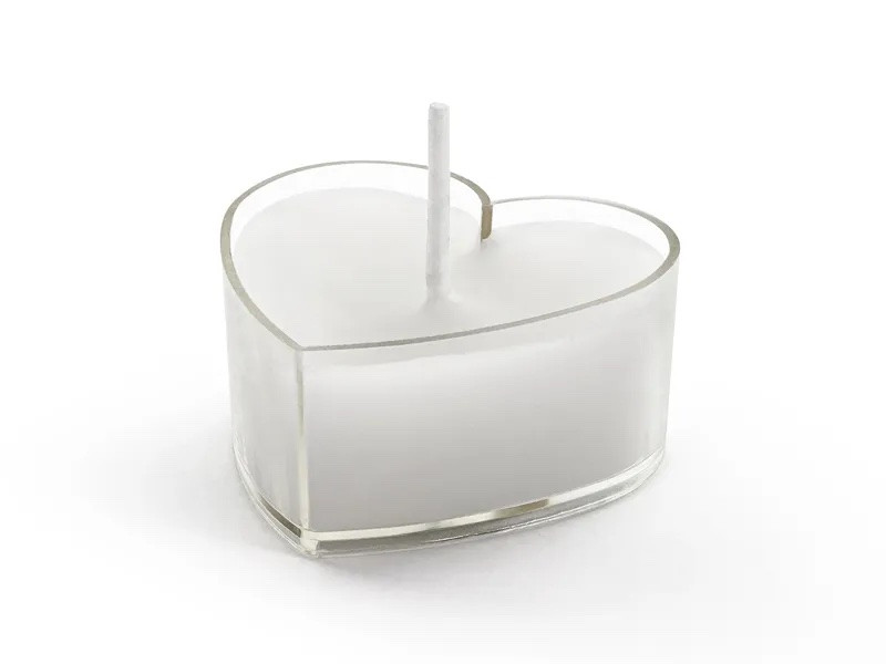 PartyDeco Čajová sviečka - Biele srdiečko 4 cm