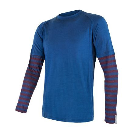 SENSOR MERINO AIR PT pánske tričko dl.rukáv tm.modrá / vínová pruhy Veľkosť: M