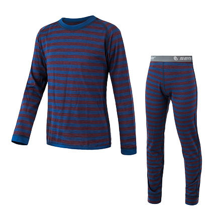 SENSOR MERINO AIR SET detský tričko dl.rukáv + spodky modrá / vínová pruhy Veľkosť: 90