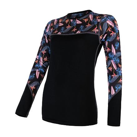 SENSOR MERINO IMPRESS dámske tričko dl.rukáv čierna / floral Veľkosť: S
