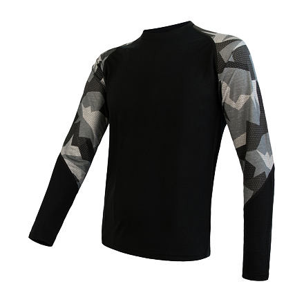 SENSOR MERINO IMPRESS pánske tričko dl.rukáv čierna / camo Veľkosť: S