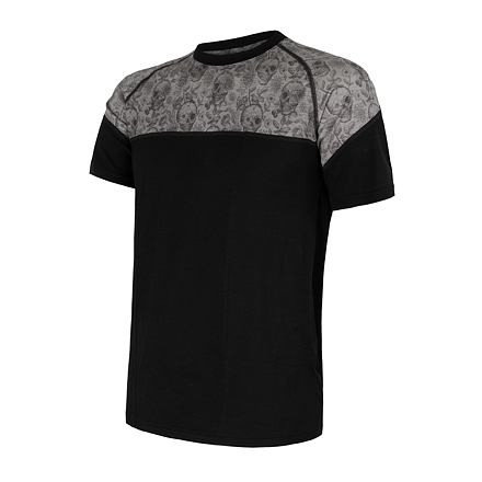 SENSOR MERINO IMPRESS pánske tričko kr.rukáv čierna / skulls Veľkosť: S