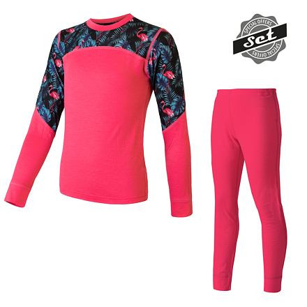 SENSOR MERINO IMPRESS SET detský tričko dl.rukáv + spodky magenta / floral Veľkosť: 140