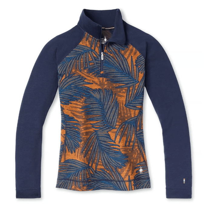 Smartwool W Merino 250 Baselayer Pattern 1/4 Zip Boxed deep navy palm Veľkosť: XS