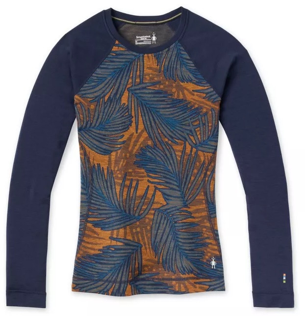 Smartwool W MERINO 250 BASELAYER PATTERN CREW BXD deep navy palm Veľkosť: S