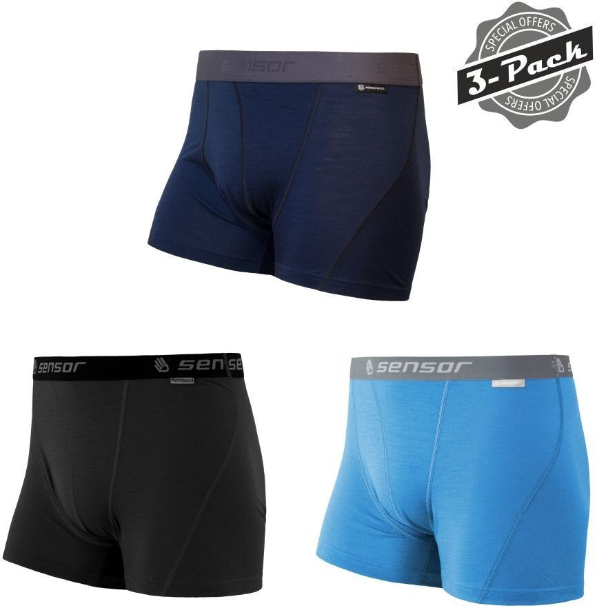 SENSOR MERINO ACTIVE 3-PACK pánske trenírky čierna/modrá/deep blue Veľkosť: S