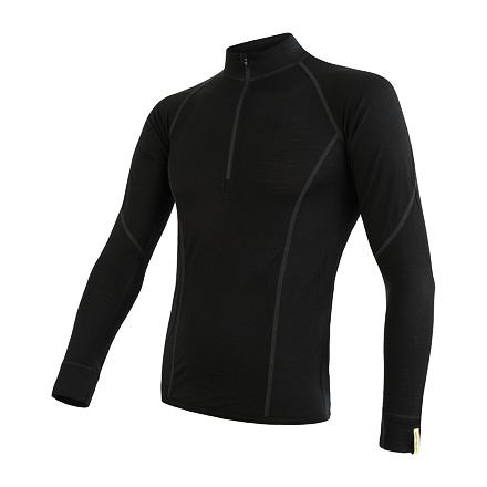 SENSOR MERINO ACTIVE pánske tričko dl.rukáv stojačik zips čierna Veľkosť: S