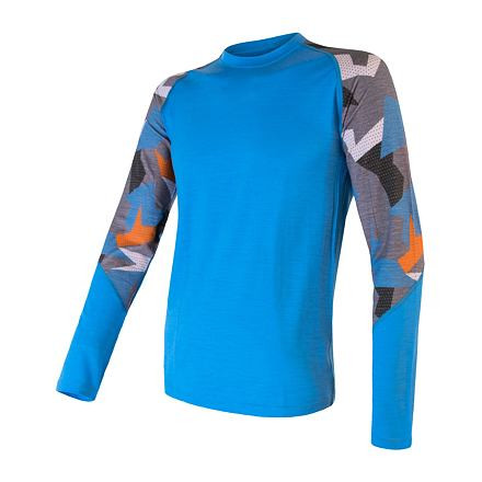SENSOR MERINO IMPRESS pánske tričko dl.rukáv modrá / camo Veľkosť: M