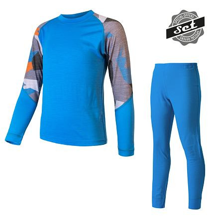 SENSOR MERINO IMPRESS SET detský tričko dl.rukáv + spodky modrá / camo Veľkosť: 130