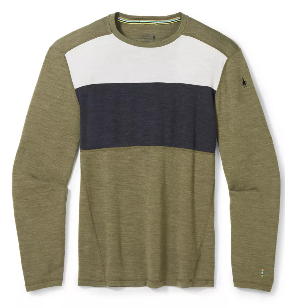 Smartwool M CLASSIC THERMAL MERINO BASE LAYER COLORBLOCK CREW BOXED winter moss heather Veľkosť: XL