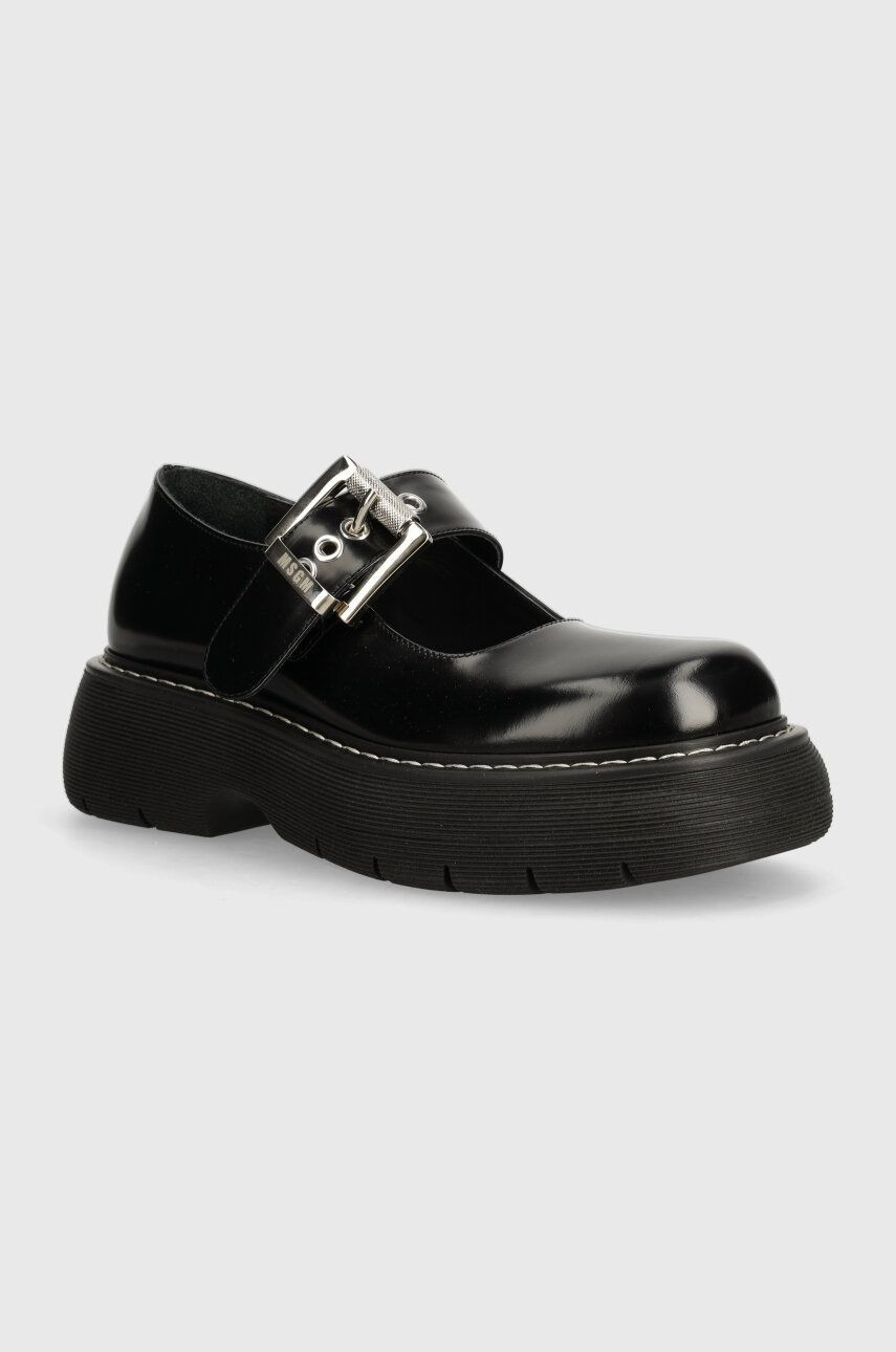 Kožené poltopánky MSGM dámske, čierna farba, na platforme, 3741MDS858 629