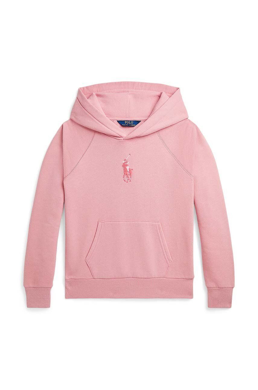 Detská mikina Polo Ralph Lauren ružová farba, s kapucňou, s nášivkou, 313941120001