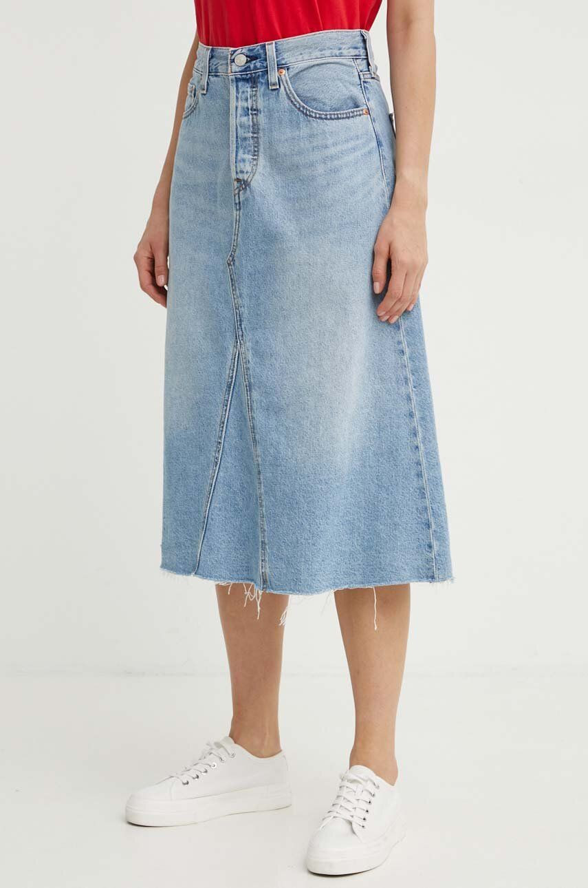 Rifľová sukňa Levi's midi, áčkový strih, A9316