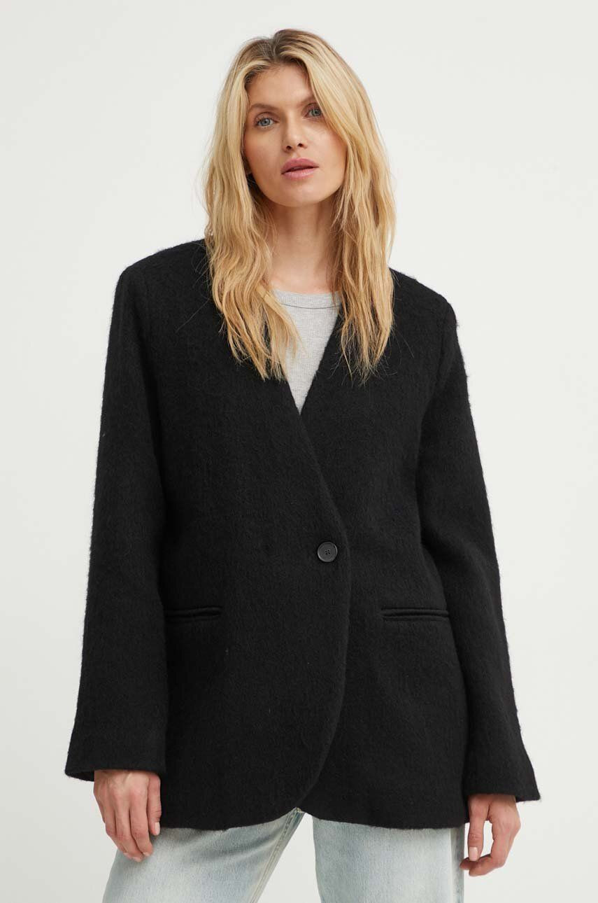 Vlnená bunda Won Hundred čierna farba, prechodná, oversize, 3054-14242