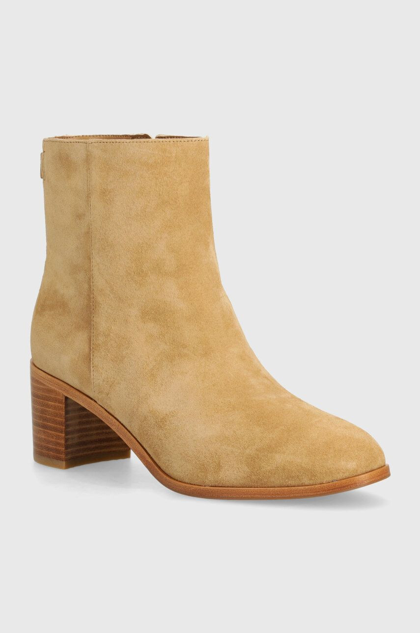Semišové topánky Lauren Ralph Lauren Cassie dámske, béžová farba, na podpätku, 802942518001