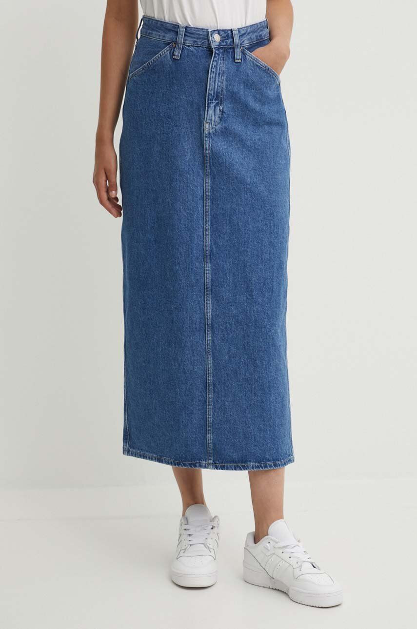 Rifľová sukňa Calvin Klein Jeans maxi, rovný strih, J20J223680