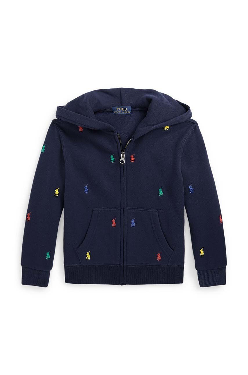 Detská mikina Polo Ralph Lauren tmavomodrá farba, s kapucňou, vzorovaná, 322846209007