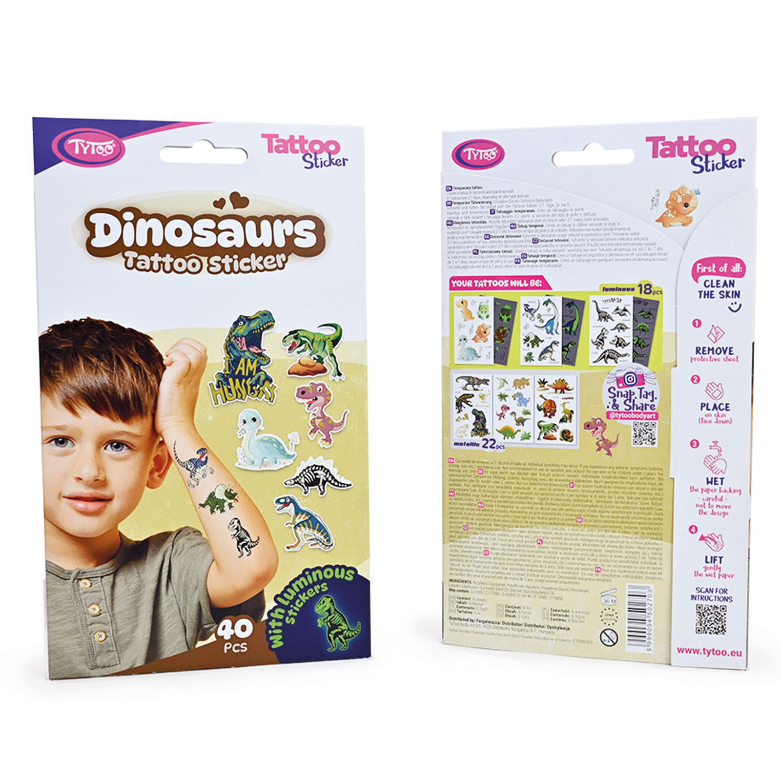 Sada tetovacích nálepok s dinosaurusmi - 40 ks / balenie