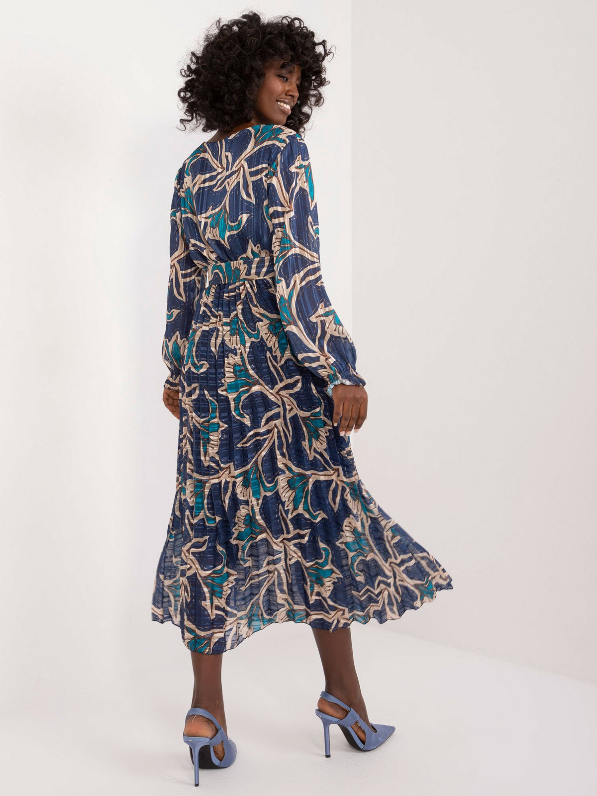 Navy blue dress with pleats