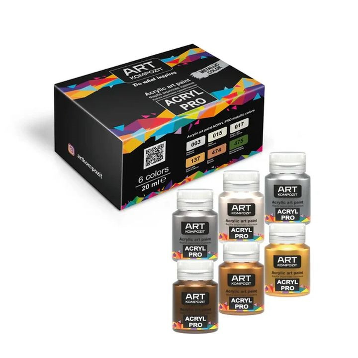 Sada metalických akrylových farieb ACRYL PRO Kompozit 6x20 ml