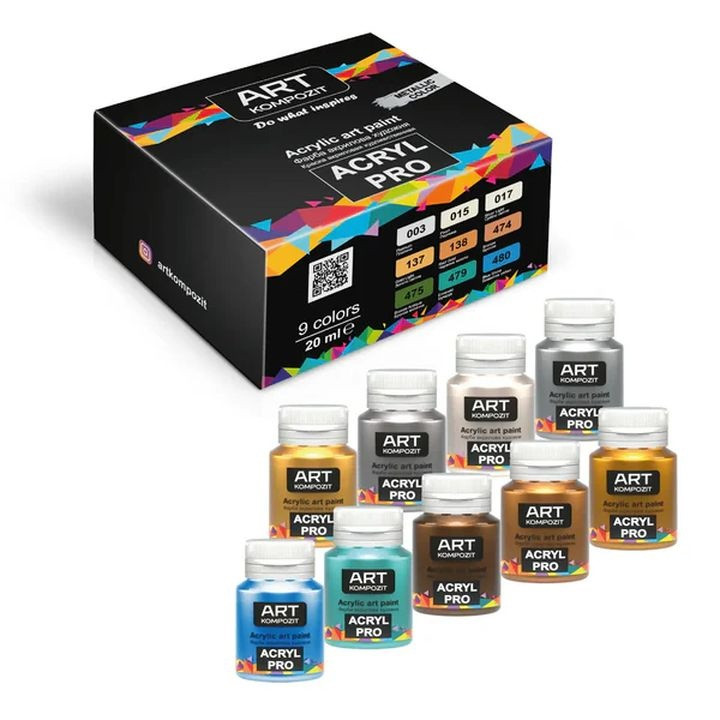Sada metalických akrylových farieb ACRYL PRO Kompozit 9x20 ml