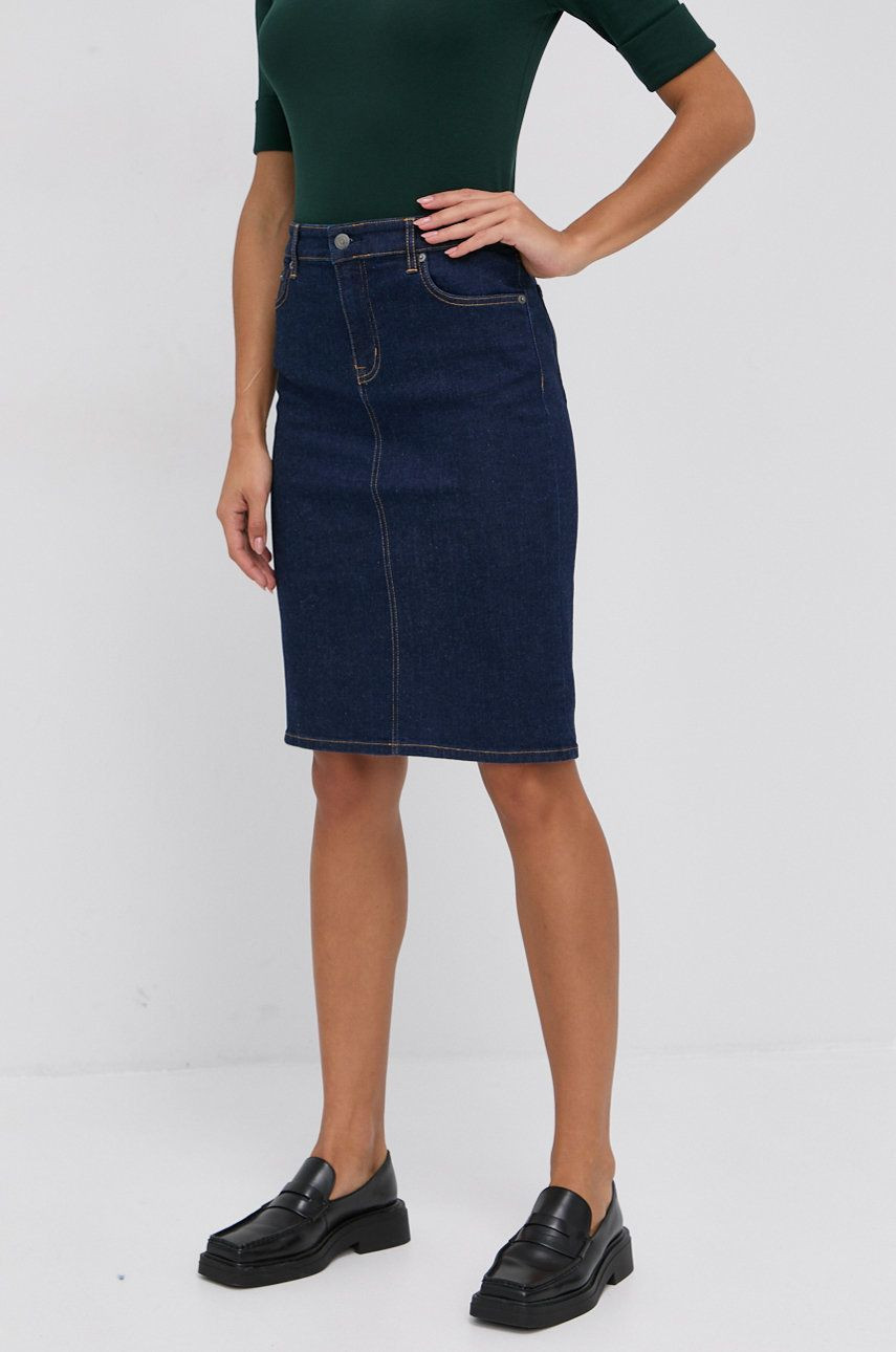 Rifľová sukňa Lauren Ralph Lauren tmavomodrá farba, mini, rovná