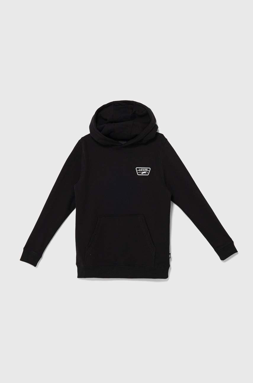 Detská bavlnená mikina Vans BY Full Patched II PO čierna farba, s kapucňou, s potlačou, VN000JBEBLK1