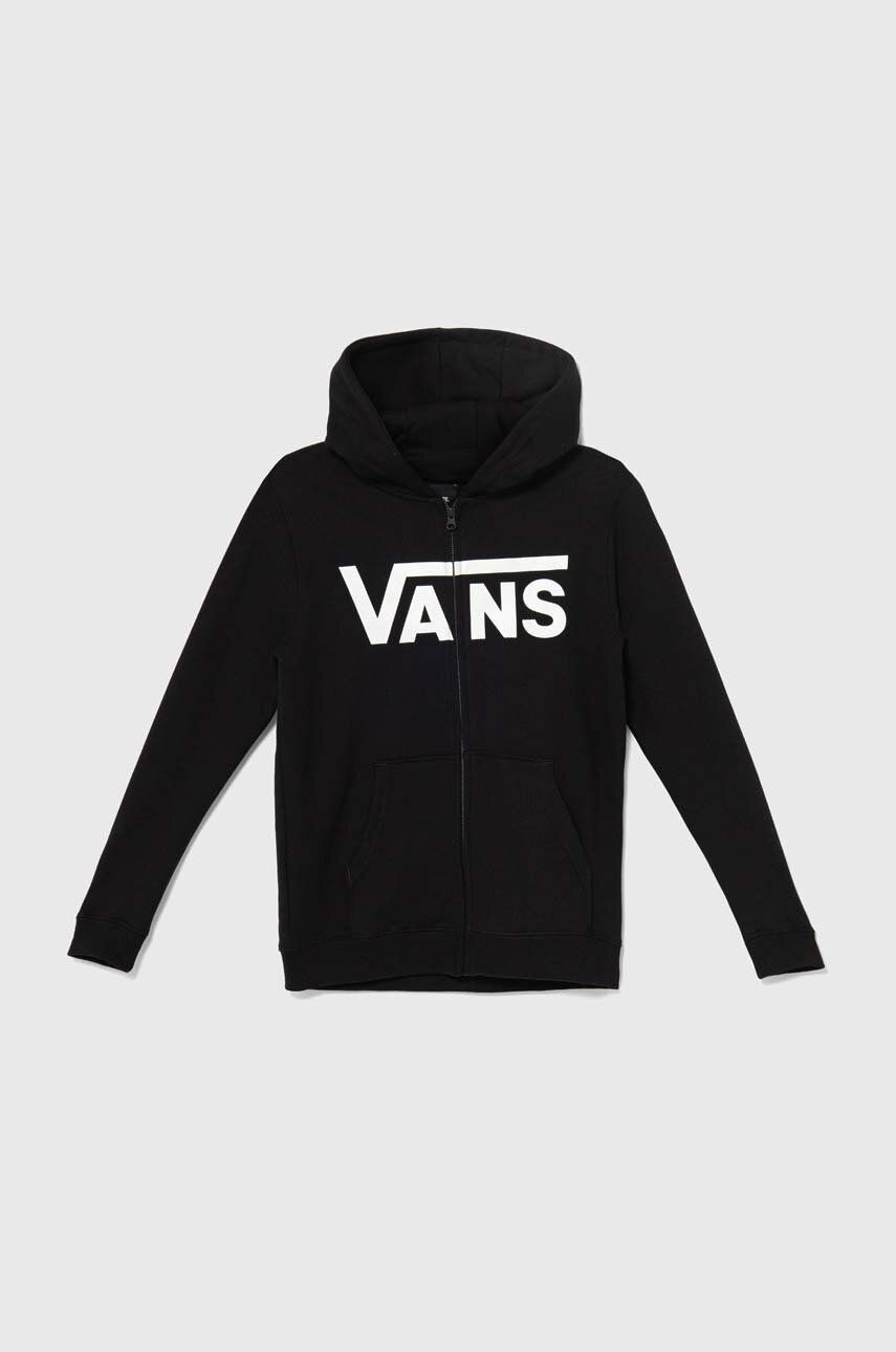 Detská bavlnená mikina Vans Vans Classic II FZ čierna farba, s kapucňou, s potlačou, VN000JYBBLK1