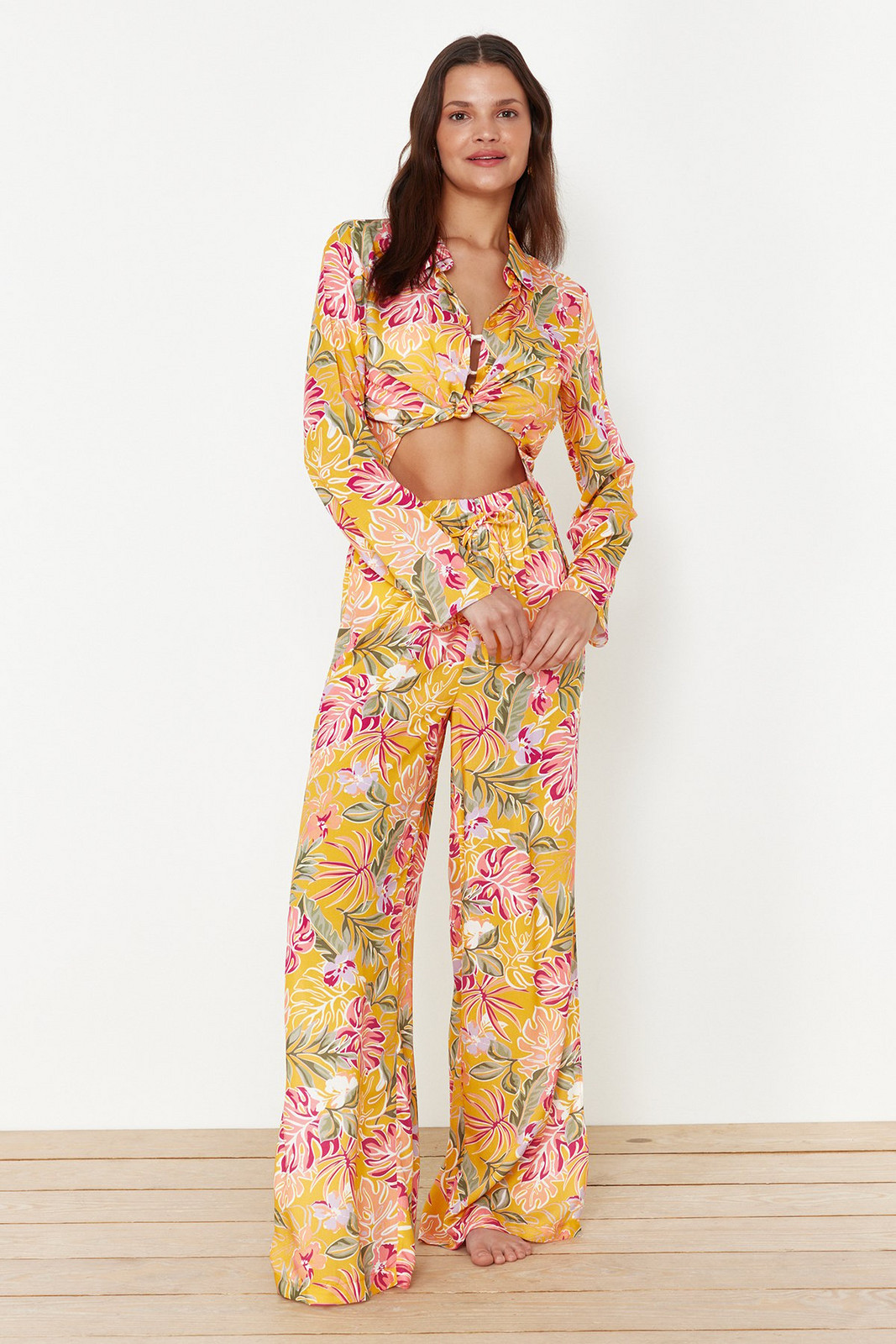 Trendyol Floral Patterned Woven Shirt and Pants Suit