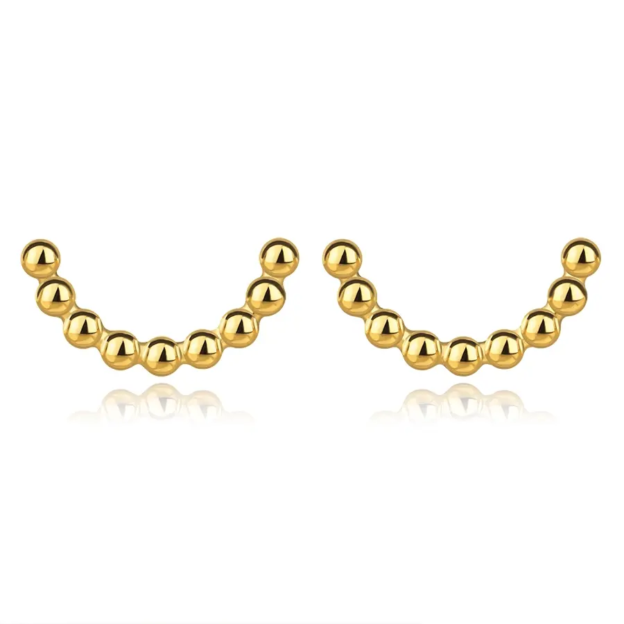 Zlaté 9K náušnice v žltom zlate - lesklé polkruhy s guličkami, puzetky