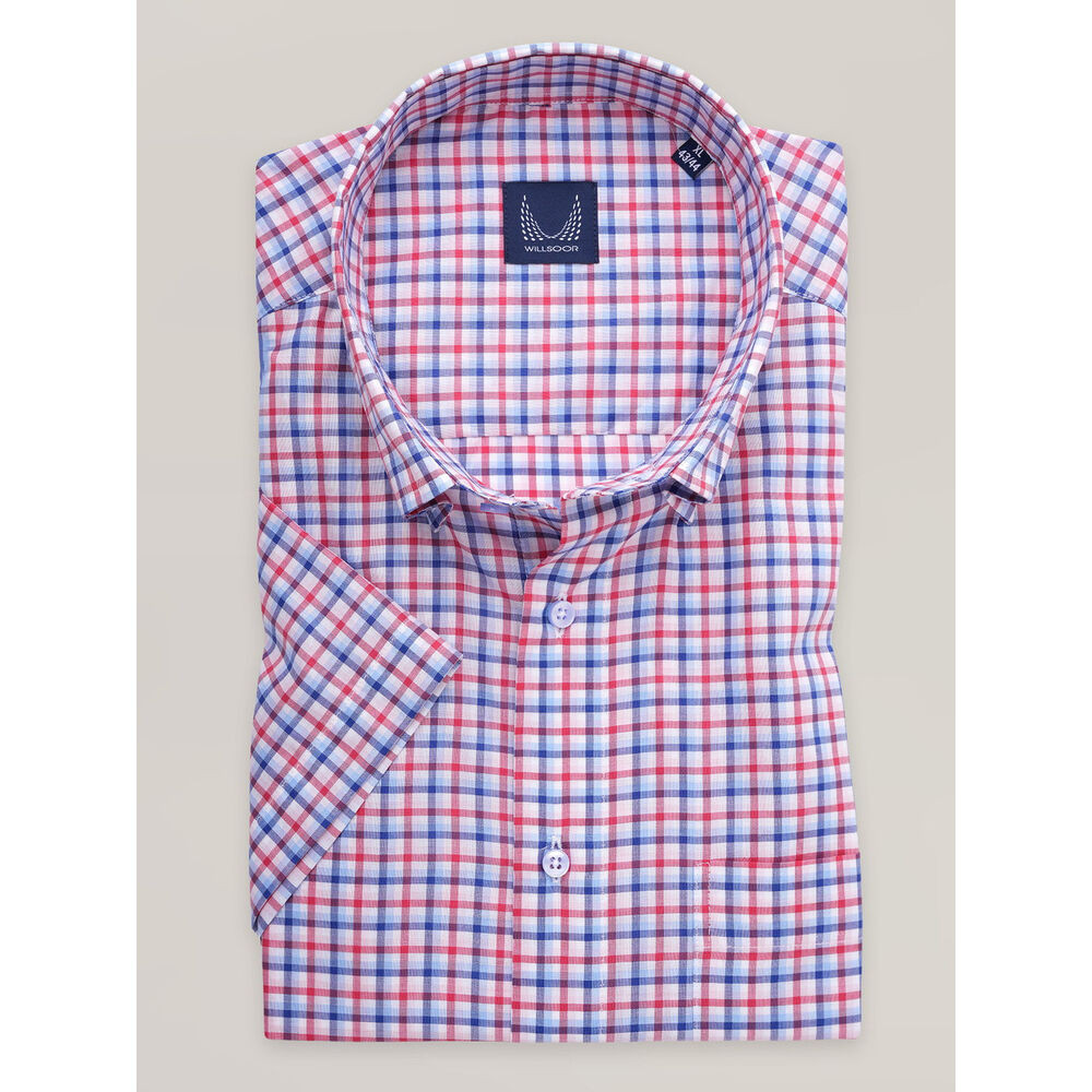 Pánska košeľa slim fit s modrou a červenou mriežkou 17017