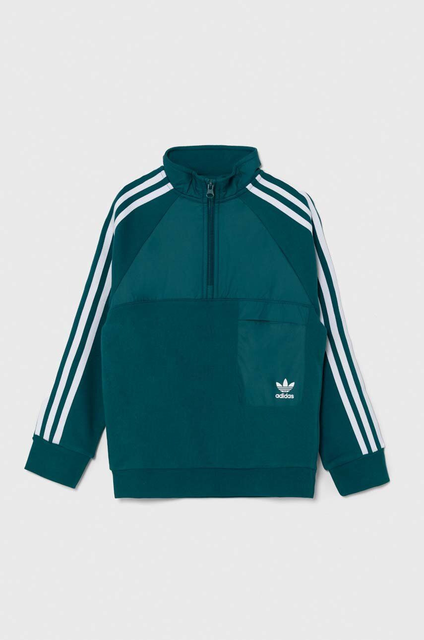 Detská bavlnená mikina adidas Originals HZ CREW zelená farba, s nášivkou, IY0012