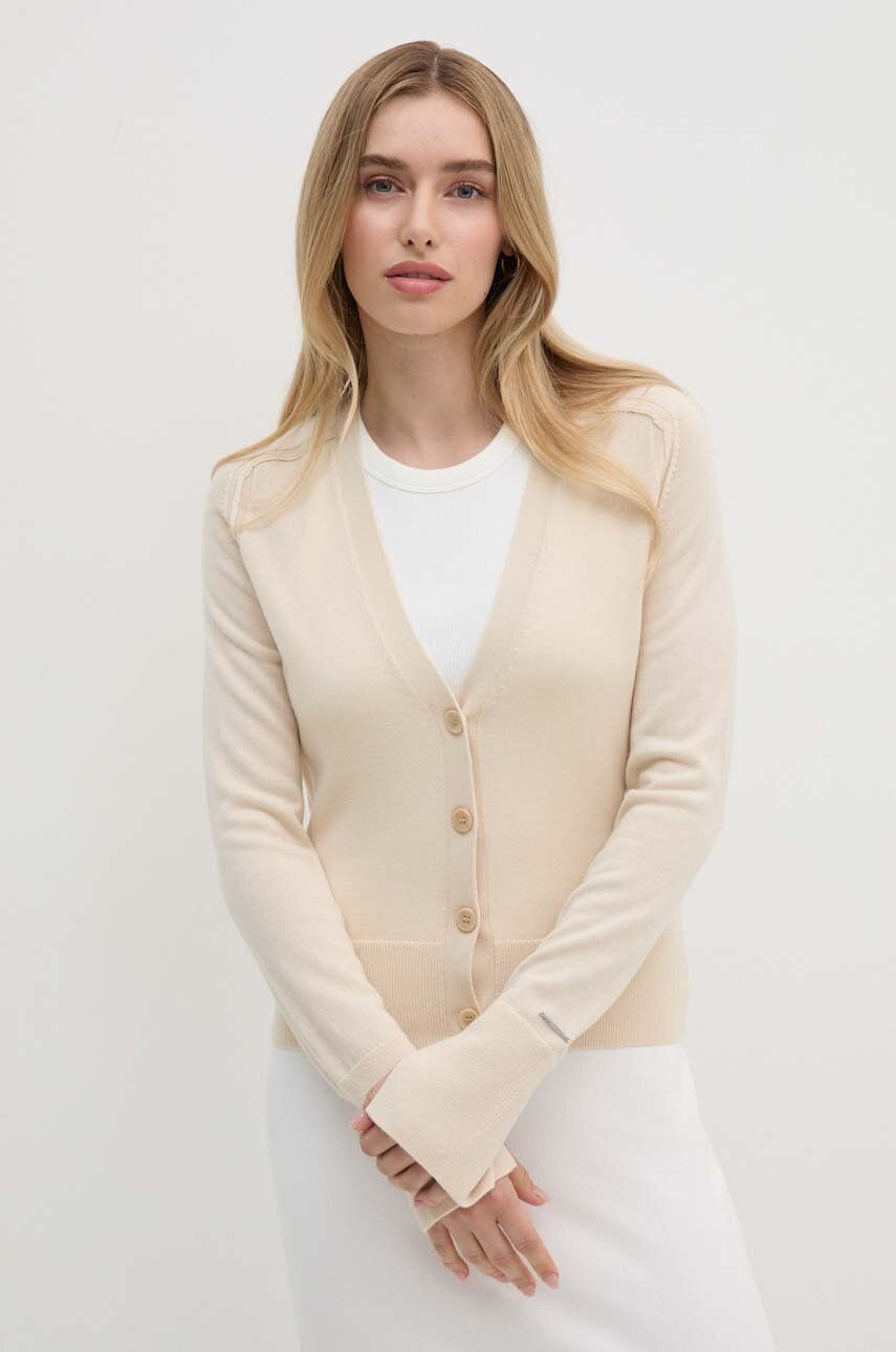 Vlnený kardigán Calvin Klein béžová farba, tenký, K20K207574