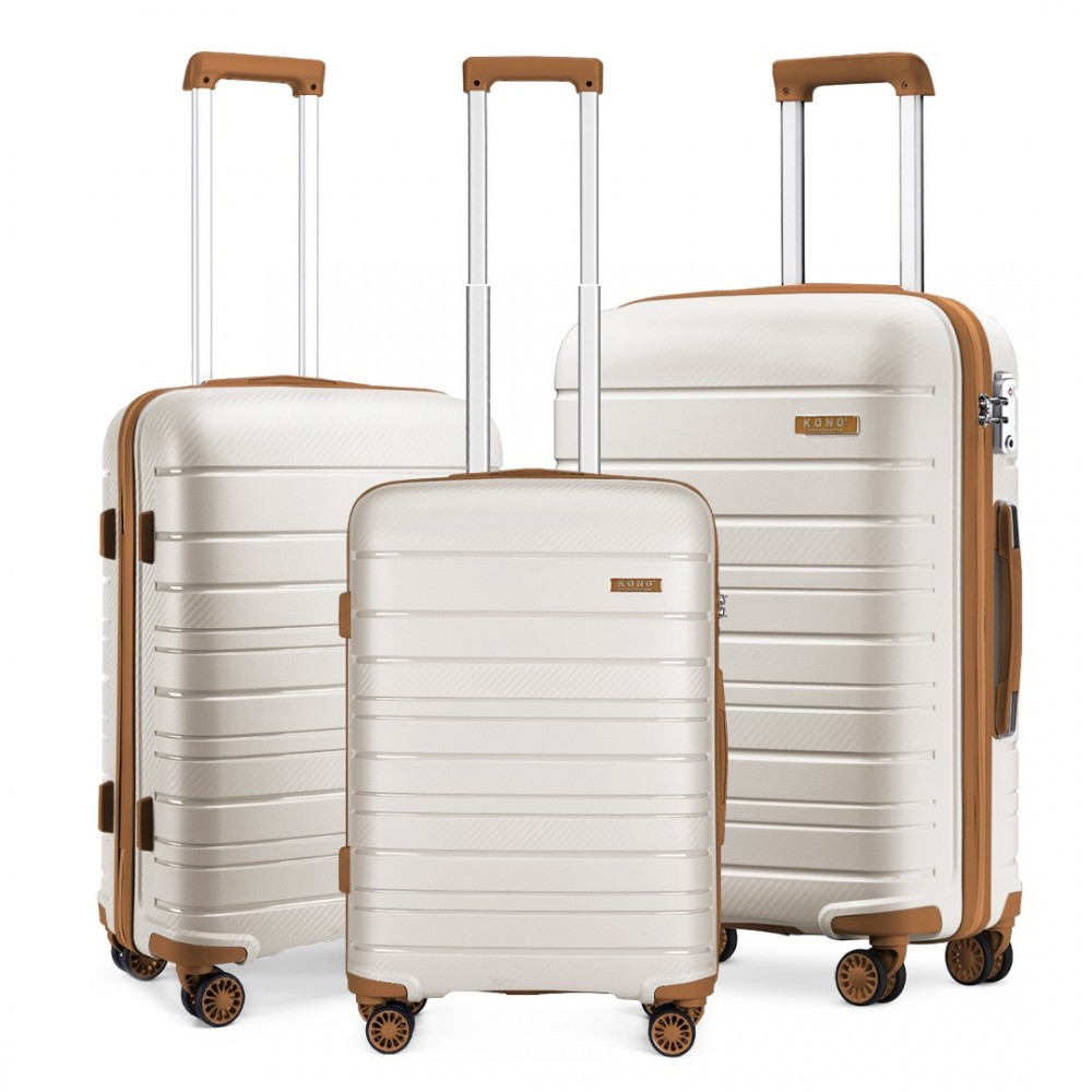 Súprava 3 cestovných kufrov Kono Elegant - béžovo-hnedá - PP - 50 L / 77 L / 110 L