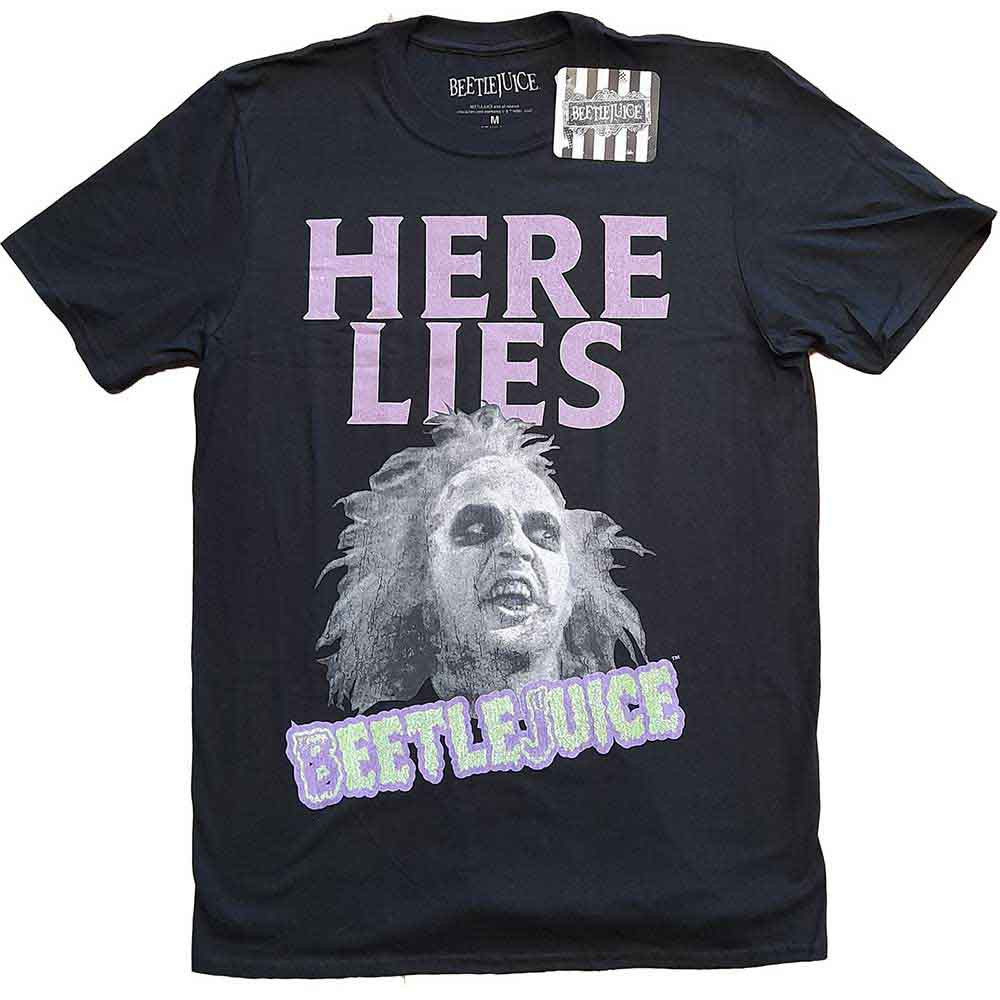 RockOff Beetlejuice unisex tričko: HERE LIES… - čierna Veľkosť: M