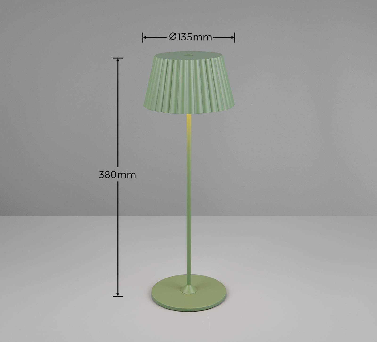 Suarez LED dobíjacia stolová lampa, zelená, výška 39 cm, kov