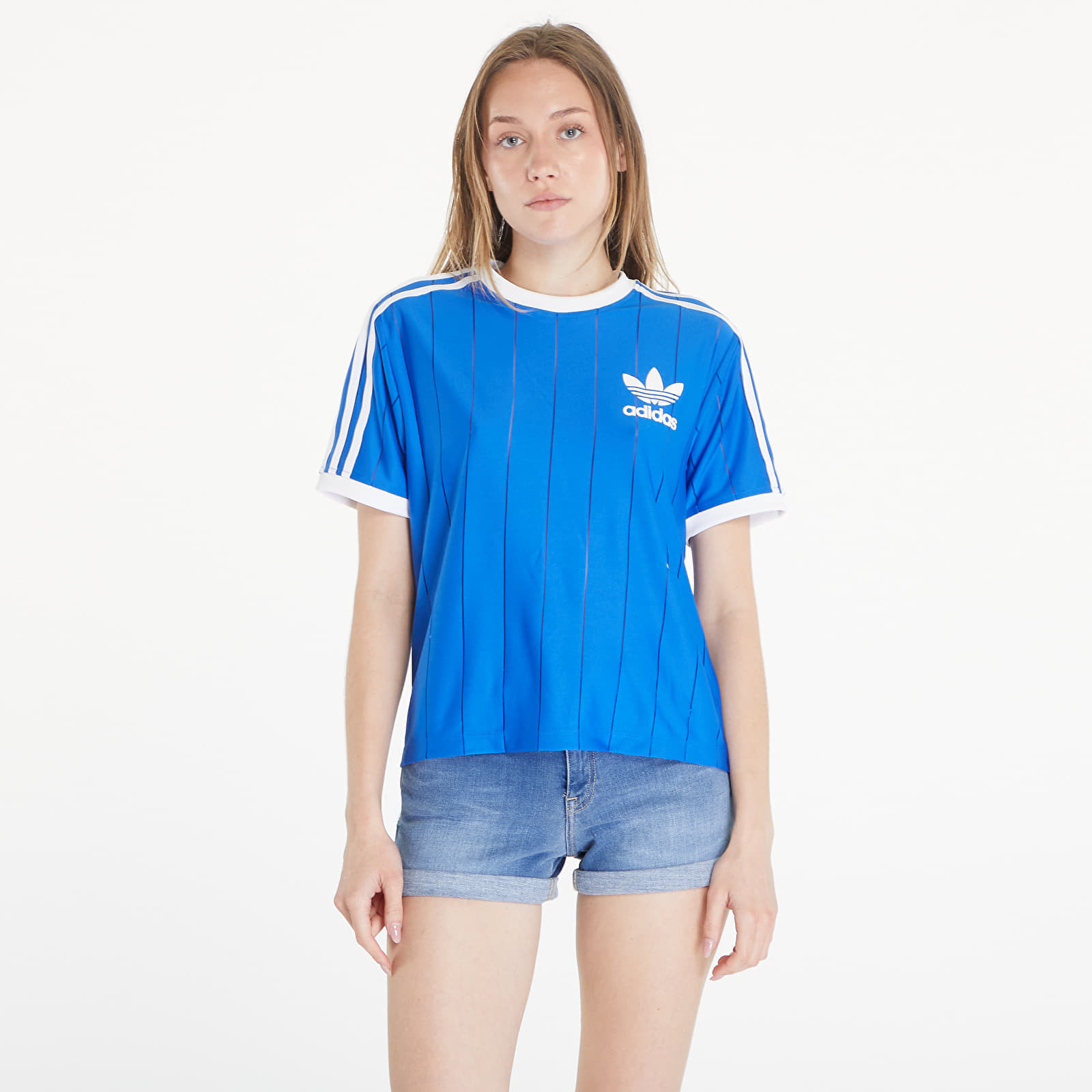 Tričko adidas Adicolor 3 Stripes Pinstripe Short Sleeve Tee Blue L