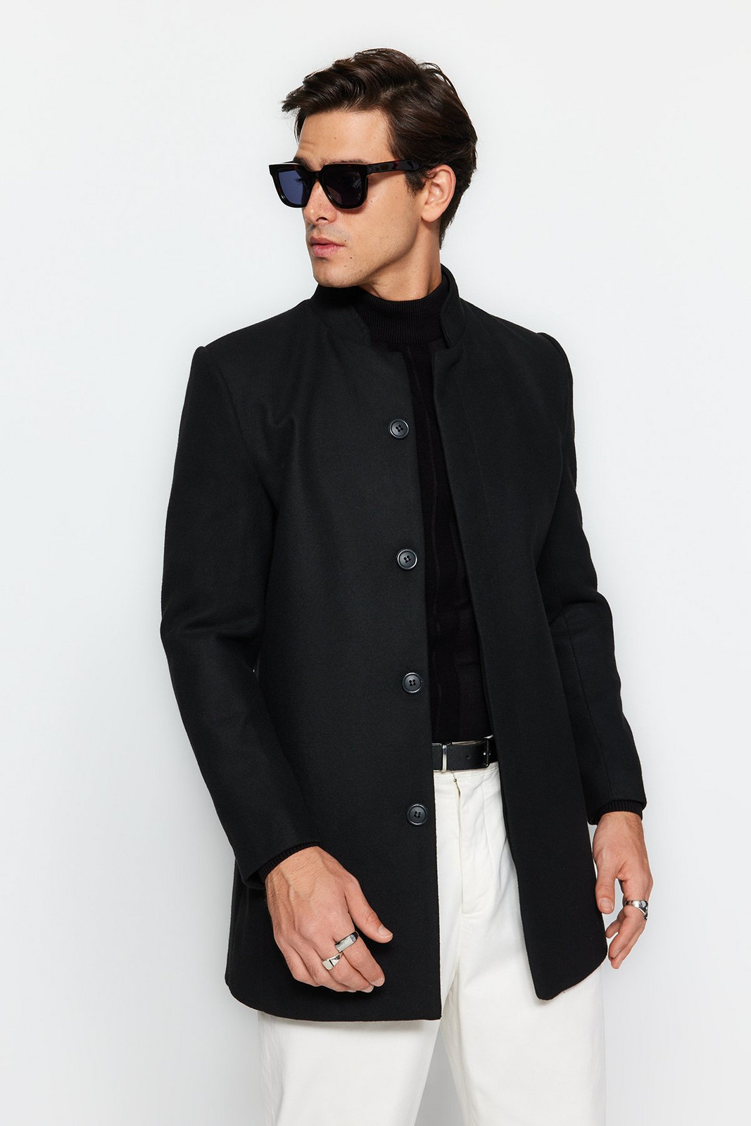 Trendyol Black Slim Fit High Neck Cachet Coat