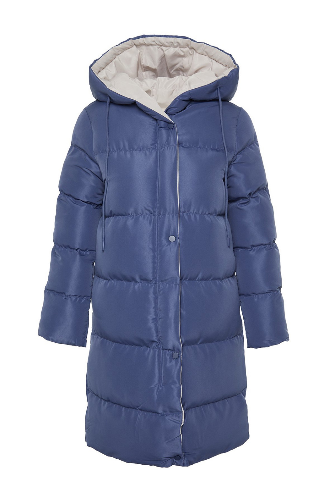 Trendyol Grey-Blue Reversible Hooded Water Repellent Long Puffer Jacket