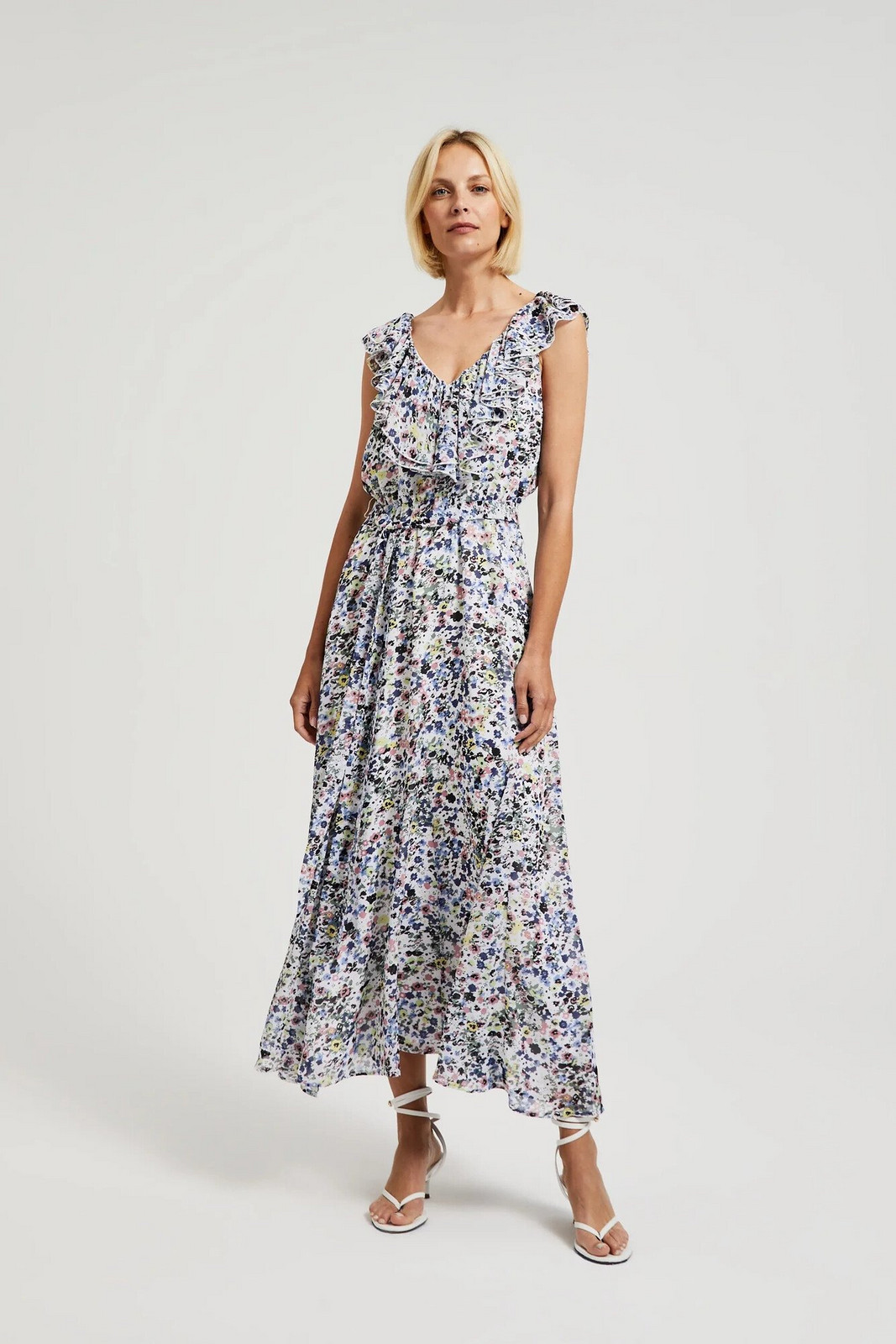 Women's floral dress with ruffles MOODO - blue