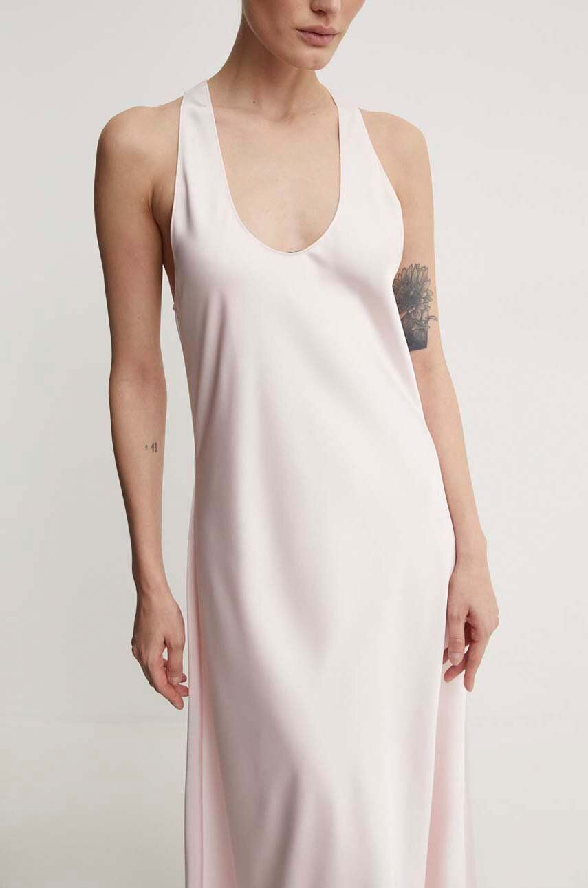 Šaty 2NDDAY Amalian - Heavy Satin ružová farba, midi, áčkový strih, 2244125279