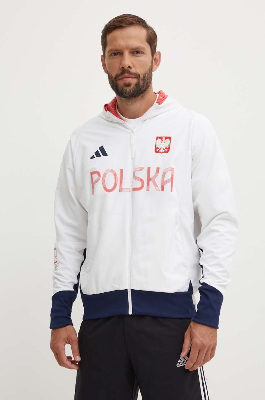 Bunda adidas Performance Olympic pánska, biela farba, prechodná, JF6676