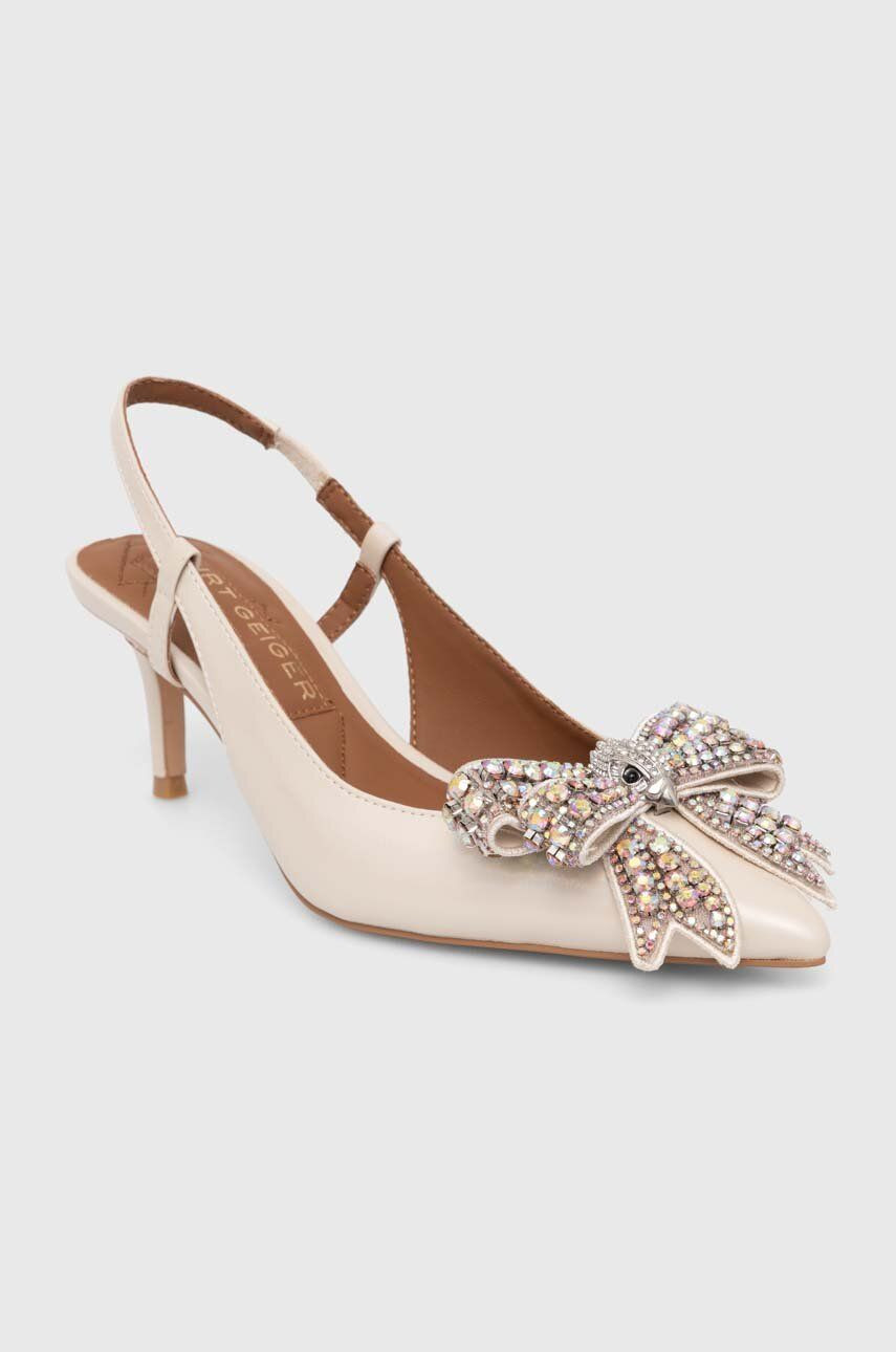 Kožené ihličky Kurt Geiger London Belgravia Bow Sling béžová farba, 621744109